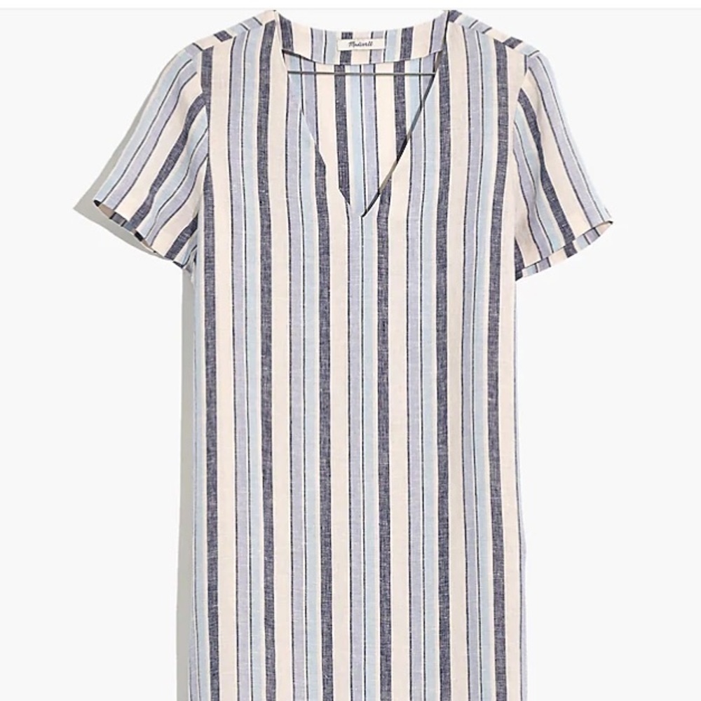 Madewell Linen Side-Button Striped Easy Dress Size XXS